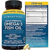 Triple Strength Fish Oil Omega 3 Supplements for Women and Men – 2500 mg High-Potency, Easy-to-Absorb Re-esterified Triglyceride Form, Pescatarian-Friendly DPA Omega 3 EPA DHA Supplement,180 Softgels
