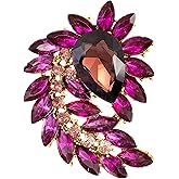 SELOVO Marquise Shape Rhinestone Red Leaf Costume Brooch Pin Jewelry Antiqued Gold Tone