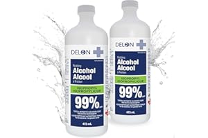 Delon Isopropyl Alcohol 99 Percent- 2 Bottle (473ml) Rubbing Alcohol - High Purity 99% IPA sanitizer for Cleaning and Medical
