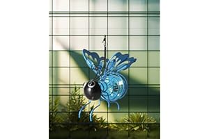 iStatue Solar Hanging Metal Butterfly Light - Weather Resistant Decorative Lights with Bouncy Springs for Garden and Patio - Spring Summer Decorations (Blue)