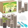 ZeeDix 100 Pcs 30mm Peat Pellets Seed Starter Soil Pods Plugs for Vegetable Seedling, Compressed Peat Nutrient Pods for Planting Easy Transplant with 100 Plant Labels & 2 Garden Tools