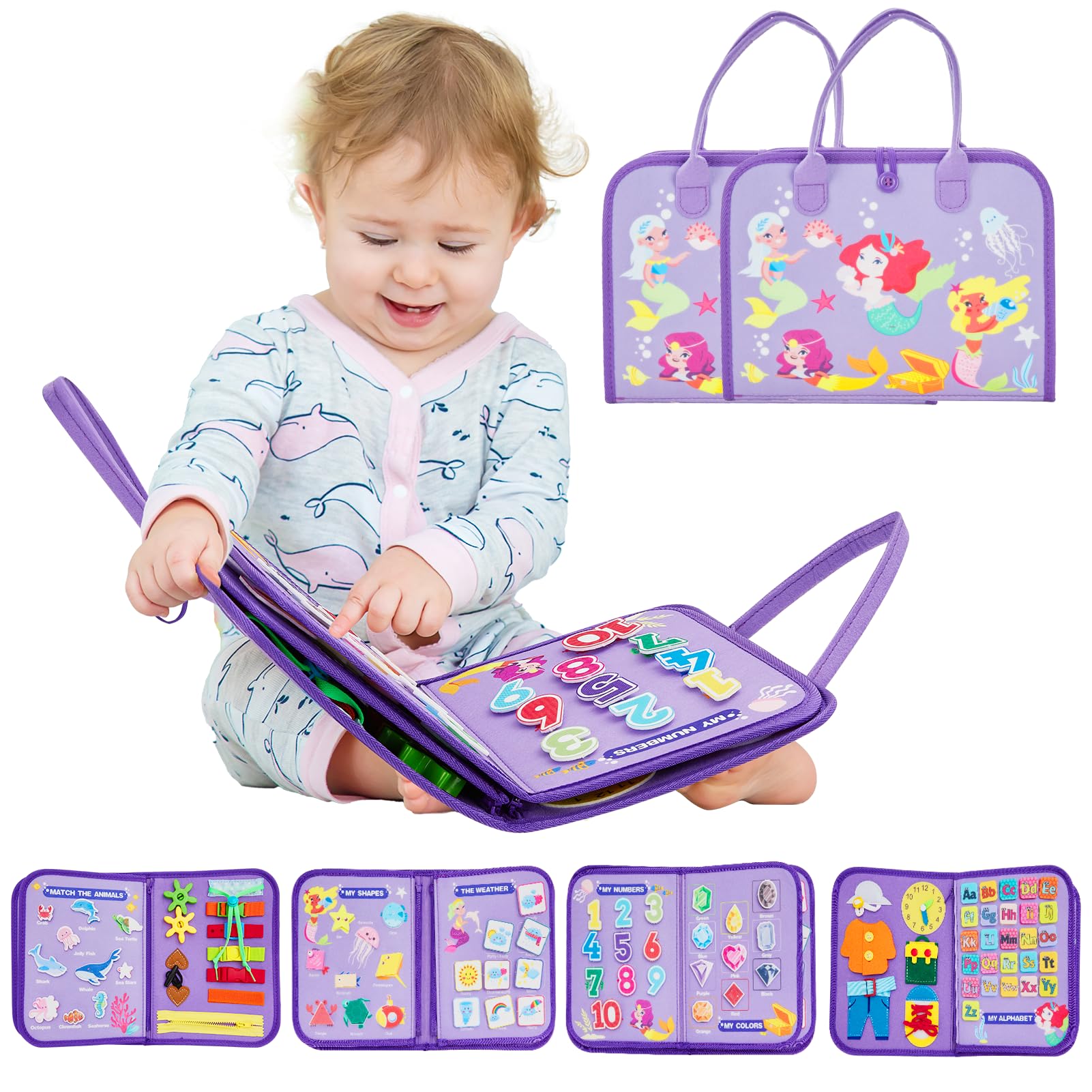 Warmiehomy Busy Board for Toddlers Montessori Busy Book for 1 2 3 Year Old Girls Boys Sensory Activity Board Preschool Educational Learning Toys for Fine Motor Skills Travel Toys for Bithday Gift — image 1