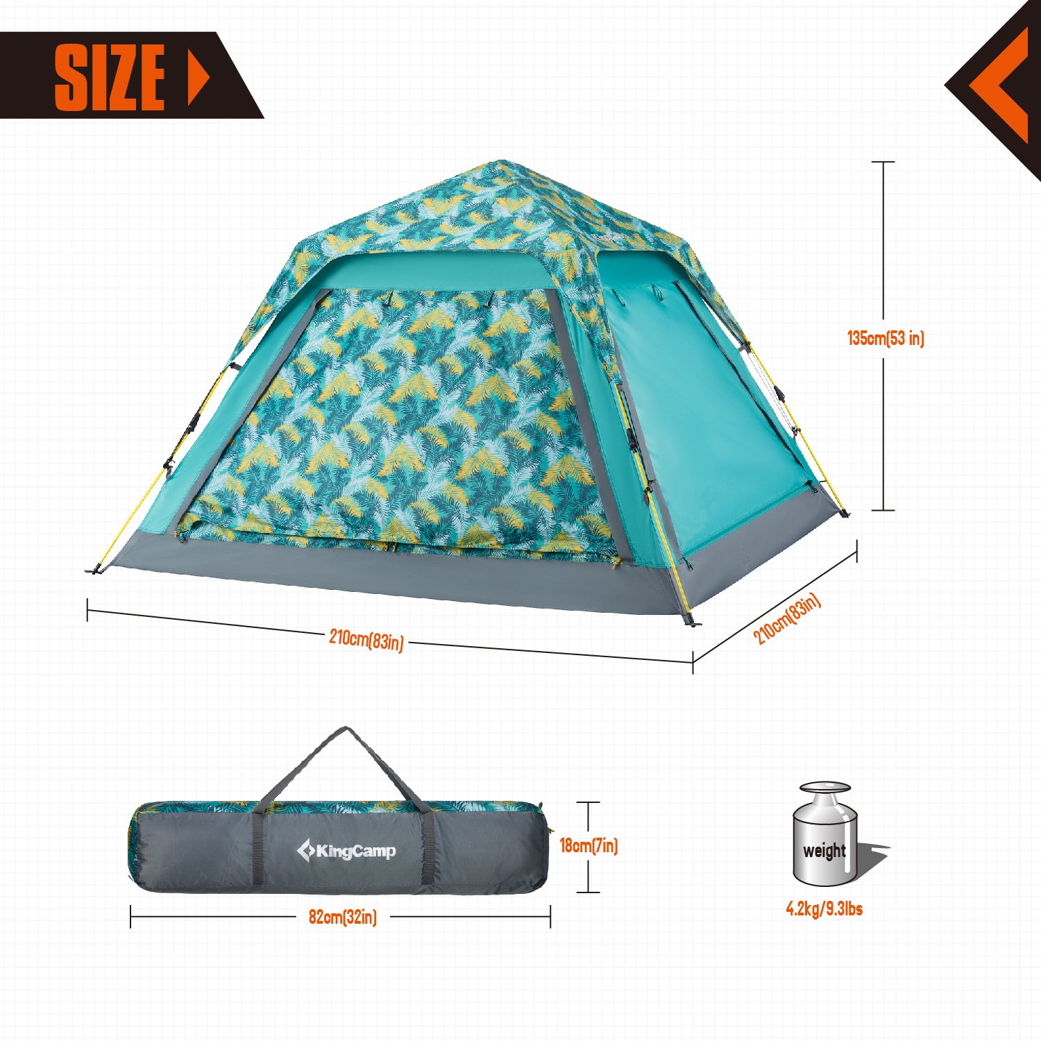 KingCamp Quick Up 3-4 Person Screen House Leisure Beach Tent UPF 50+ with Canopy for Beach Camping (Palm Green)