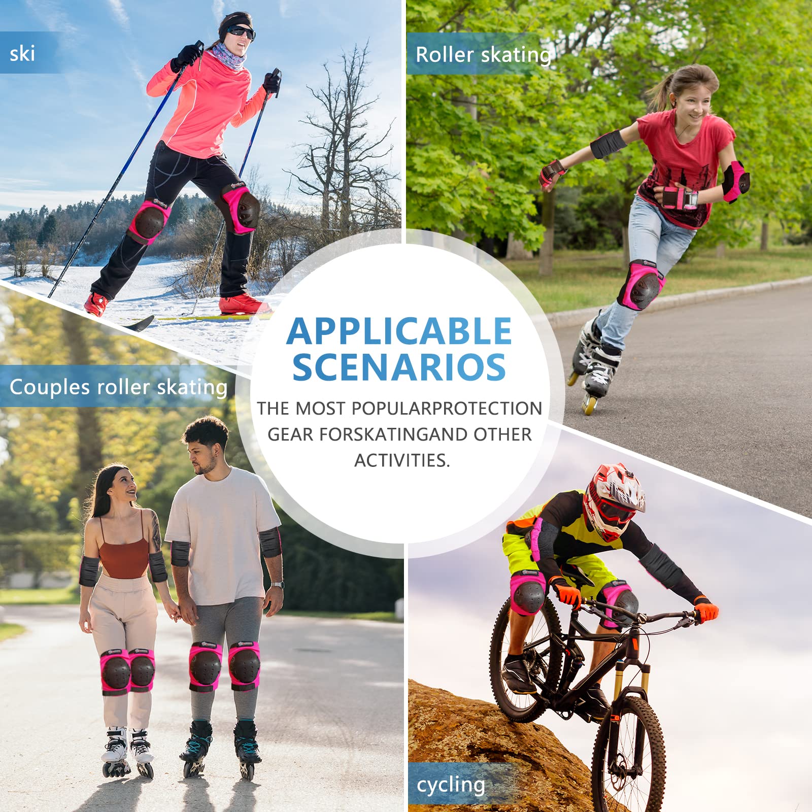 Haomaomao Adult & Kids Knee Pads Elbow Pads Wrist Guards Protective Gear Set for Roller Skates Scooter Inline Skating Cycling BMX Bike Skateboard Riding and Outdoor Extreme Multi-Sports