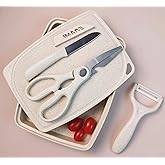ZeQi 5-in-1 Cutting Board, Knife, Peeler, Scissors and Tray Set/Travel, Camping/Outdoor, Dorms/Small Cutting Boards/BPA Free/Dishwasher Safe