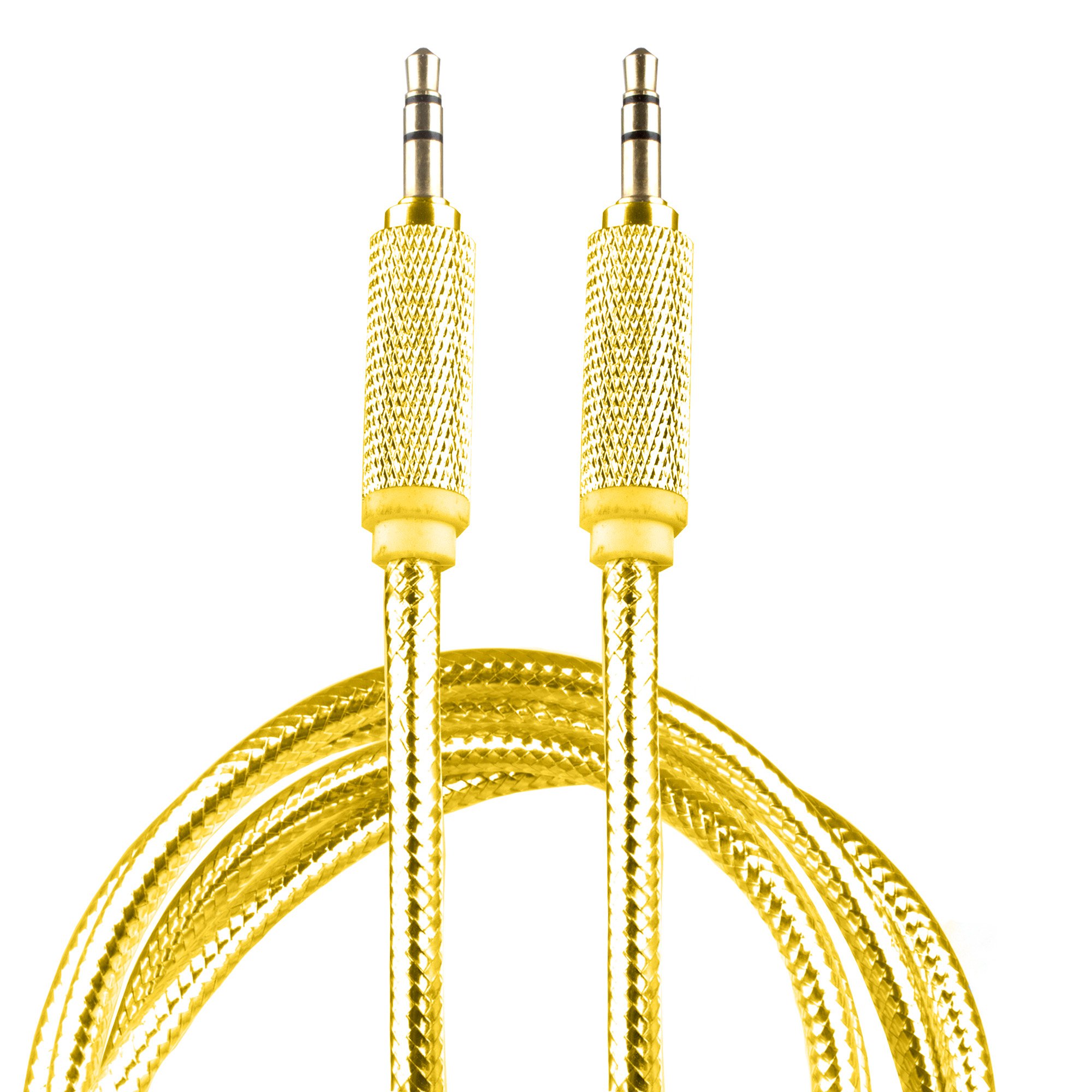 Lilware 1 m Braided Nylon Transparent PVC Jacket Aux Audio Cable with 3.5 mm Jack Male to Male Cord for Multimedia Devices - Gold