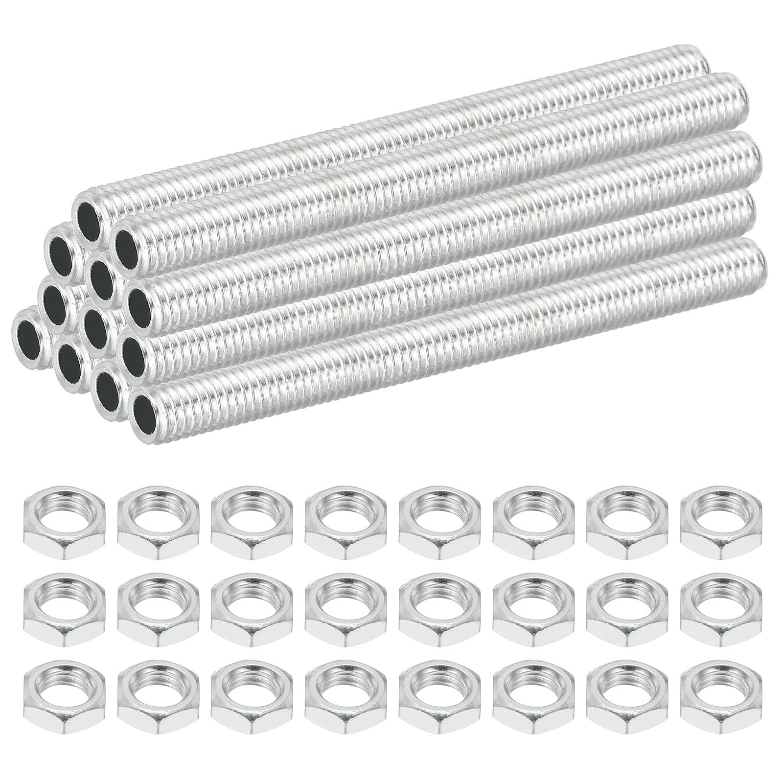 PATIKIL M8 Fine Thread Carbon Steel Lamp Pipe With Nut, 12 Set 80mm/3.15" Hollow Tube Thread Adapter Fasteners Hardware for Lamp Lights Chandelier Ceiling Light DIY, White Zinc Plating