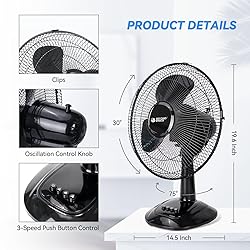 BEYOND BREEZE Oscillating Table Fan, 12” Blades