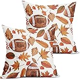 aportt Fall Football Leaf Pillow Covers 18X18 Inch Autumn Maple Leaves Decorative Pillow Cases Harvest Thanksgiving Square Throw Pillows Set of 2 Farmhouse Home Decor for Sofa Couch Bedroom Outdoor