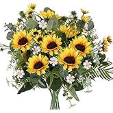 HUAESIN 8 Bunches Sunflowers Artificial Flowers Sunflower Bouquet with Stems Fake Spring Flowers Realistic Silk Flower Arrangements for Table Centerpieces Kitchen Wedding Home Decor Indoor
