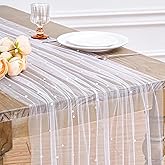 White Pearl Table Runner Tulle: 10ft Pearl Kitchen Linen 29x120 Inch Sheer Gauze Fabric for Wedding Decor Birthday Party Dining Table Cover