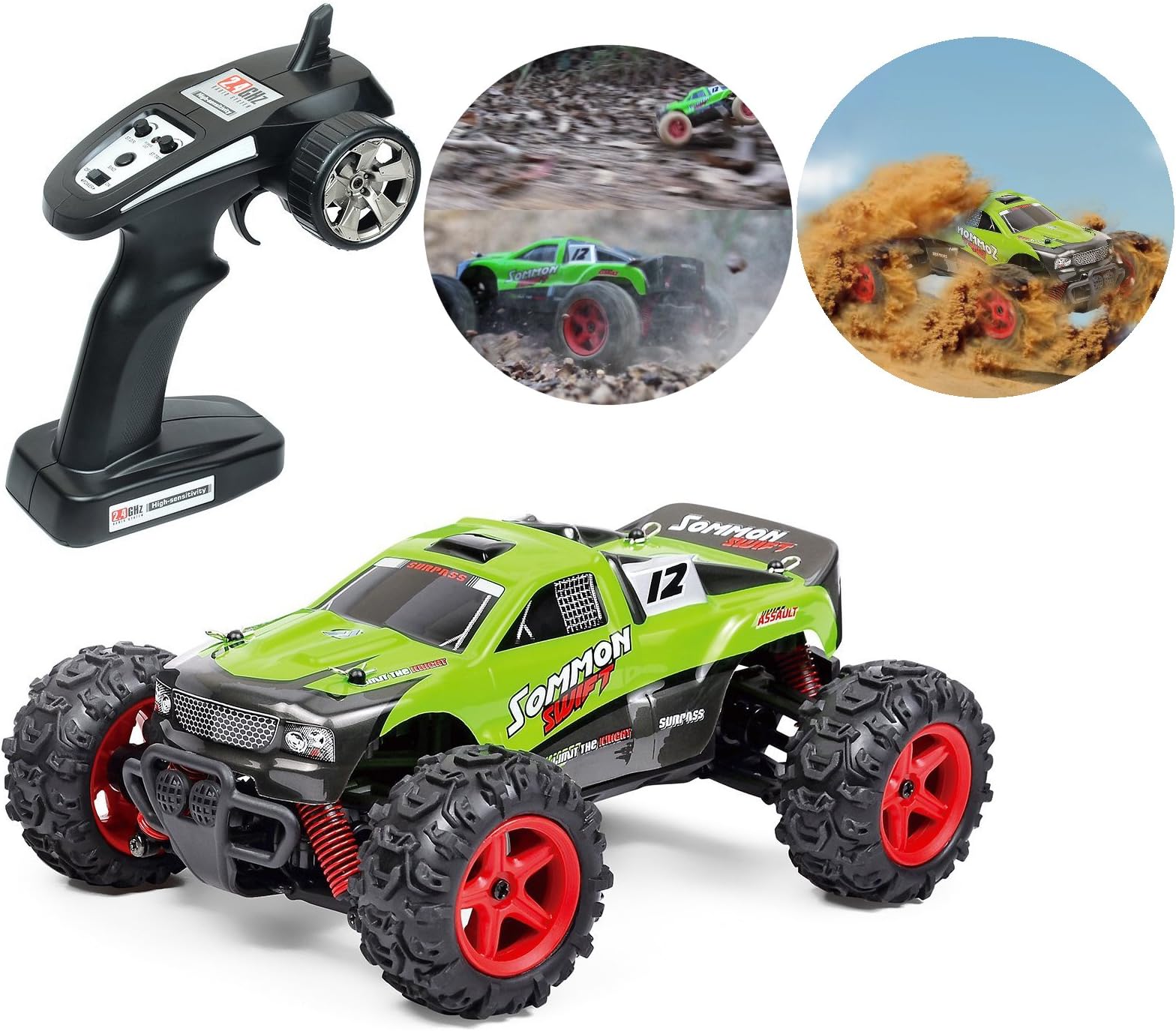 Itian® RC Car Off Road High Speed BG1510 40 km/h 1:24 Scale 50M Remote Control 40 mins Playing Times 4WD 2.4GHz Electric Hobby Car with Rechargeable Battery (Green)