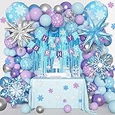 Ouddy Life 190Pcs Frozen Balloon Garland Arch Kit, Frozen Birthday Party Decorations Fringe Curtain Blue Purple Confetti Snowflake Balloons Birthday Banner, Princess Winter Wonderland Girl Decorations