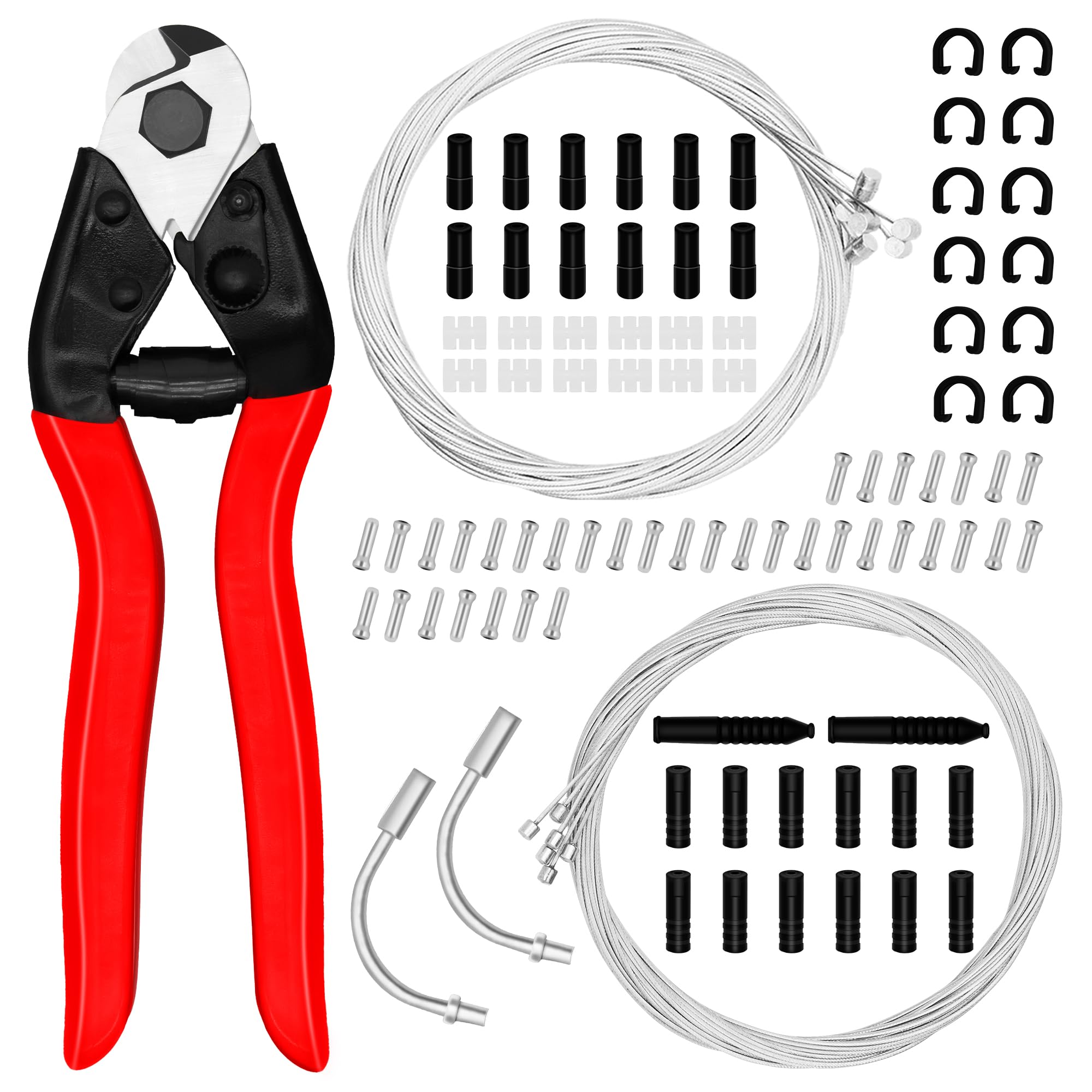 Photo 1 of 101Pcs Bike Brake Cable Kit with Stainless Steel Wire Cutter, Including Bicycle Brake Cable and Shifter Cable, Cable End Caps, O-Rings, C-Clips Clamps, Brake Noodle Cable Guide Pipe Set