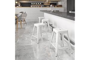 EMMA + OLIVER Commercial Grade 24" H Backless White Metal Indoor-Outdoor Counter Height Stool