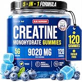 Thinbi Creatine Gummies for Women &amp; Men, Monohydrate, Blueberry, 120 Count | 5-in-1 formula, 5 g creatine per serving, Sugar free, Chewable gummies, Third-party tested