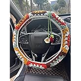 YDMZZB Steering Wheel Cover,Handmade Crochet Rainbow Sunflower Granny Square Steering Wheel Covers (Steering Wheel Cover+1strawberry)