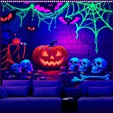 AOHMPT Glow-in-the-Dark Halloween Tapestry - UV Reactive Black Light Wall Hanging Decor for Spooky Parties, Bedroom, Living Room (Pumpkin, 59L x 51W, Unframed)