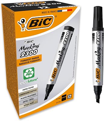 Bic marking 2300 ecolutions - caixa com 12, marcadores permanentes ponta média de cinzel, preto