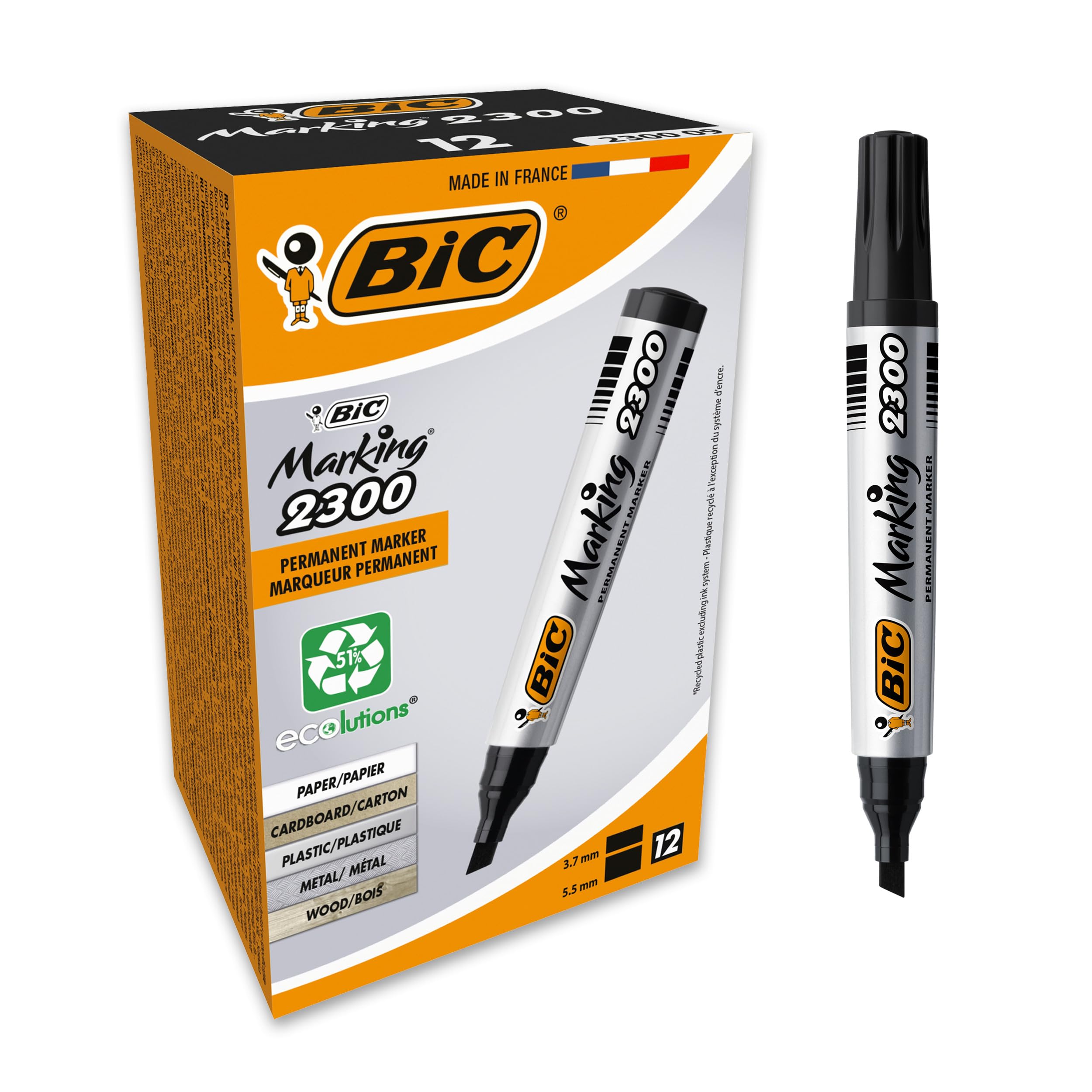 BIC Marking 2300 ECOlutions Permanent Markers - Black, Box of 12
