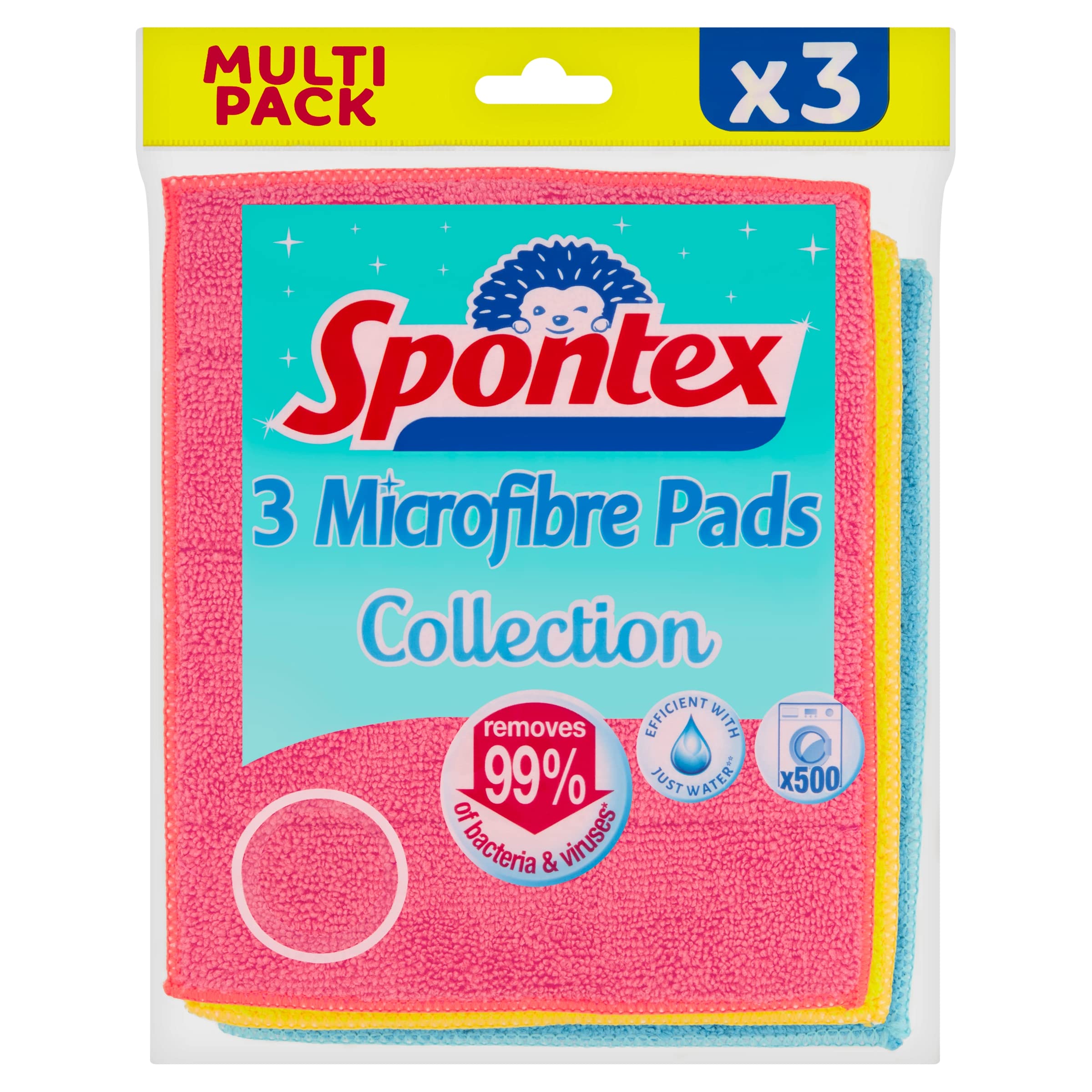 Spontex 3 Microfibre Collection Pads Cleaning Cloths | Extra Absorbent | 17.5 x 20cm
