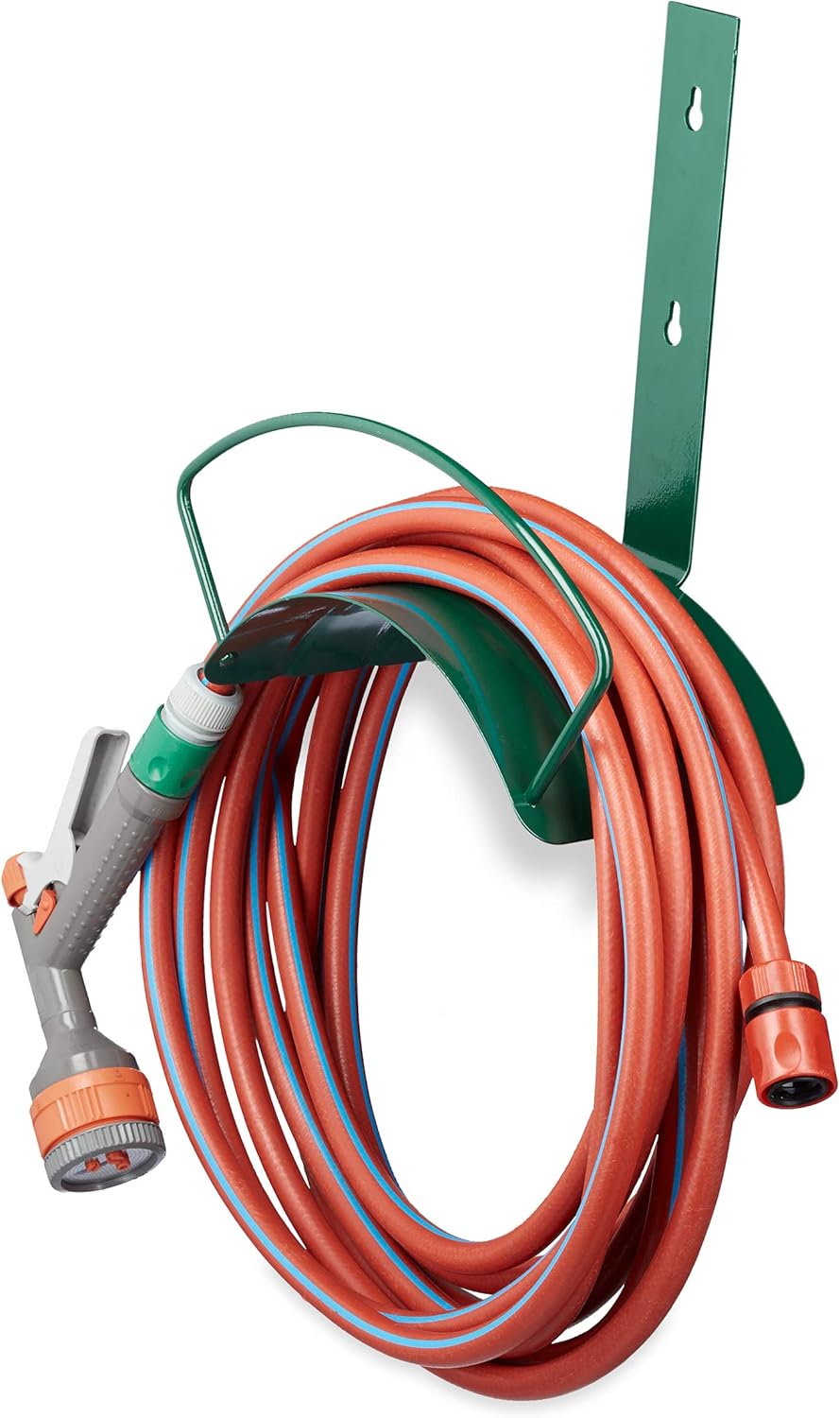 Relaxdays Wall Hose Holder, Metal, Wall Holder for 5/8 Inch (15 mm) Hoses, for 60 m Garden Hoses, Hose Hook, Green