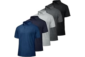 LalaHooK 5 Pack Polo Shirts for Men - Short Sleeve Quick Dry Moisture Wicking Black Golf T-Shirts for Work Casual Athletic