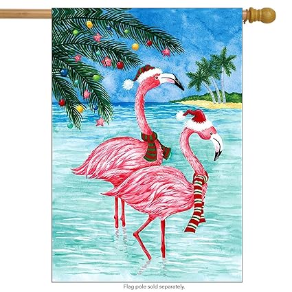 Briarwood Lane Christmas Flamingos Nautical House Flag Tropical Beach Holiday 28 X 40