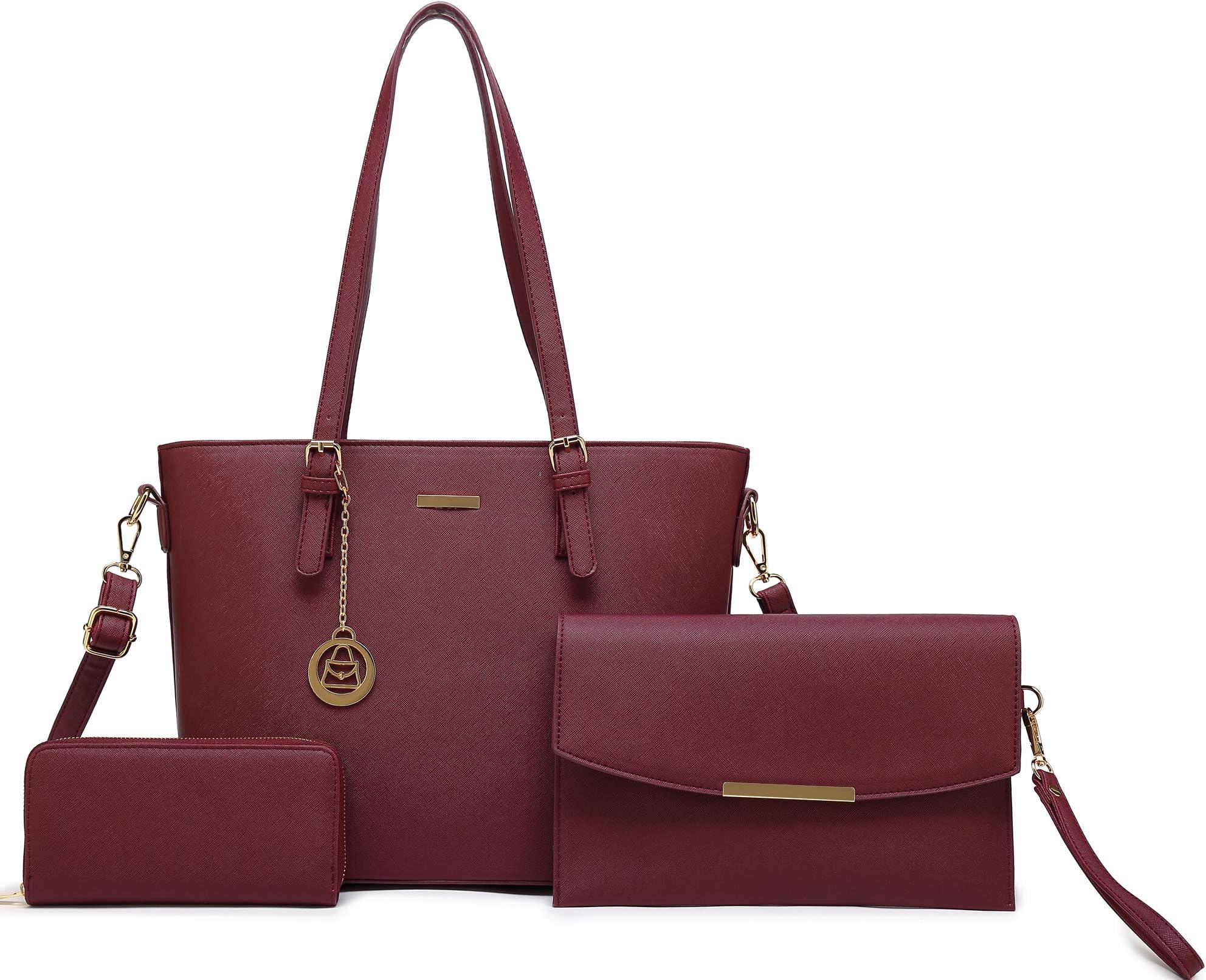 Women Tote Handbag + Clutch Bag + Wallet 3 Piece Set Bag Shoulder Bag for Work