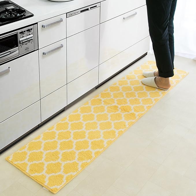 Amazon｜キッチンマット 北欧 モロッカン 洗える おしゃれ 滑り止め もこもこ かわいい (45×180cm, イエロー)｜キッチン
