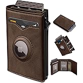 miyozi Airtag Wallet for Men,with Cash Pocket 2 ID Window 9-12 Cards,Metal Case Smart Slim Pop Up Credit Card Holder Flip with Magnetic Closure RFID Blocking Trifold wallet with Gift Box
