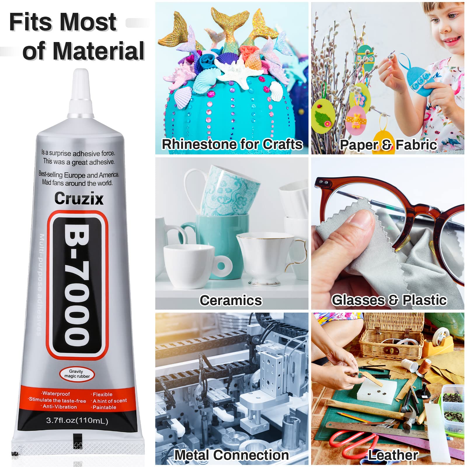 B7000 Jewelry Bead Glue for Jewelry Making, Clear 3.7 fl oz B7000+Plus Multipurpose Super Adhesive Glue for Rhinestone Crafts Fabric Metal Stone Nail Art Wood Glass (110 ml/ 3.7oz)