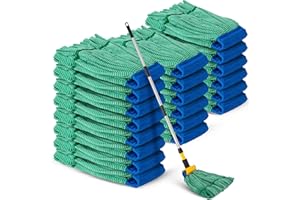 Hushee 6 Pack Large Microfiber Tube Mop Heads 18 oz Heavy Duty Commercial Industrial Wet Mop Head Refill Reusable Machine Washable Looped End Mopheads for Hardwood, Tile, Laminate Floors, Green