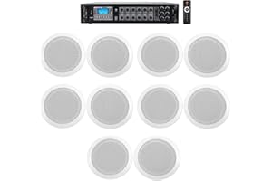 Rockville 6-Zone Home Audio System+10 White Ceiling Speakers Bedroom/Living Room/Bathroom