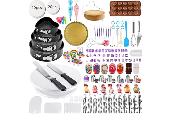 540PCS Cake Decorating Kit - Baking Supplies with 4 Springform Pans, Rotating Turntable, Decorating Tools, Cake Baking Suppli