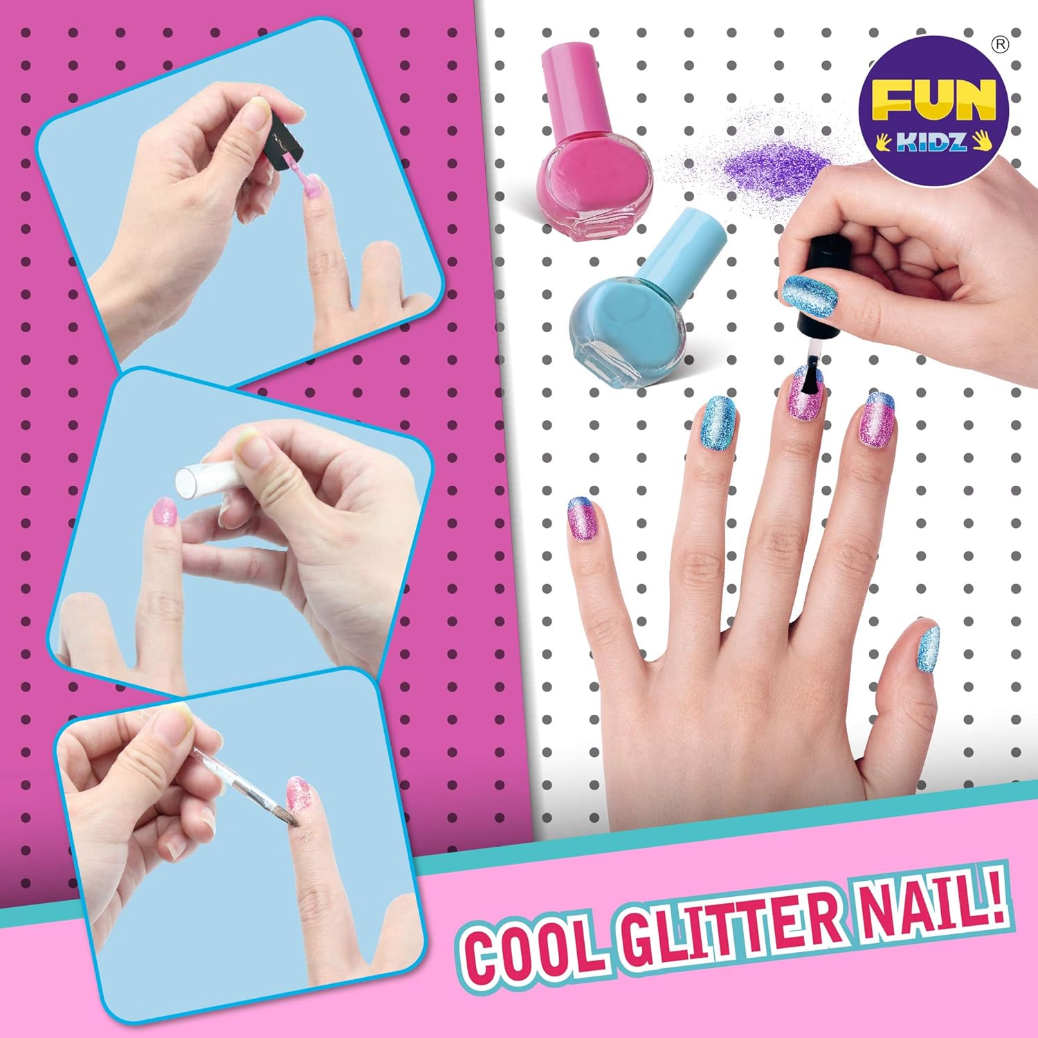 Hair Color and Nail Art Combo Kit for Girls, Funkidz Peel-off Nail Polish 3 Colors and 6 Colors Hair Chalks Ultimate Set Ages 8+ Suitable for Party Cosplay Halloween Christmas: Beauty