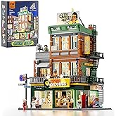 FUNWHOLE Record Store Lighting Building Bricks Set - Street Fusion City Town Audio Shop Multi-Form Modular Collection Kit 198