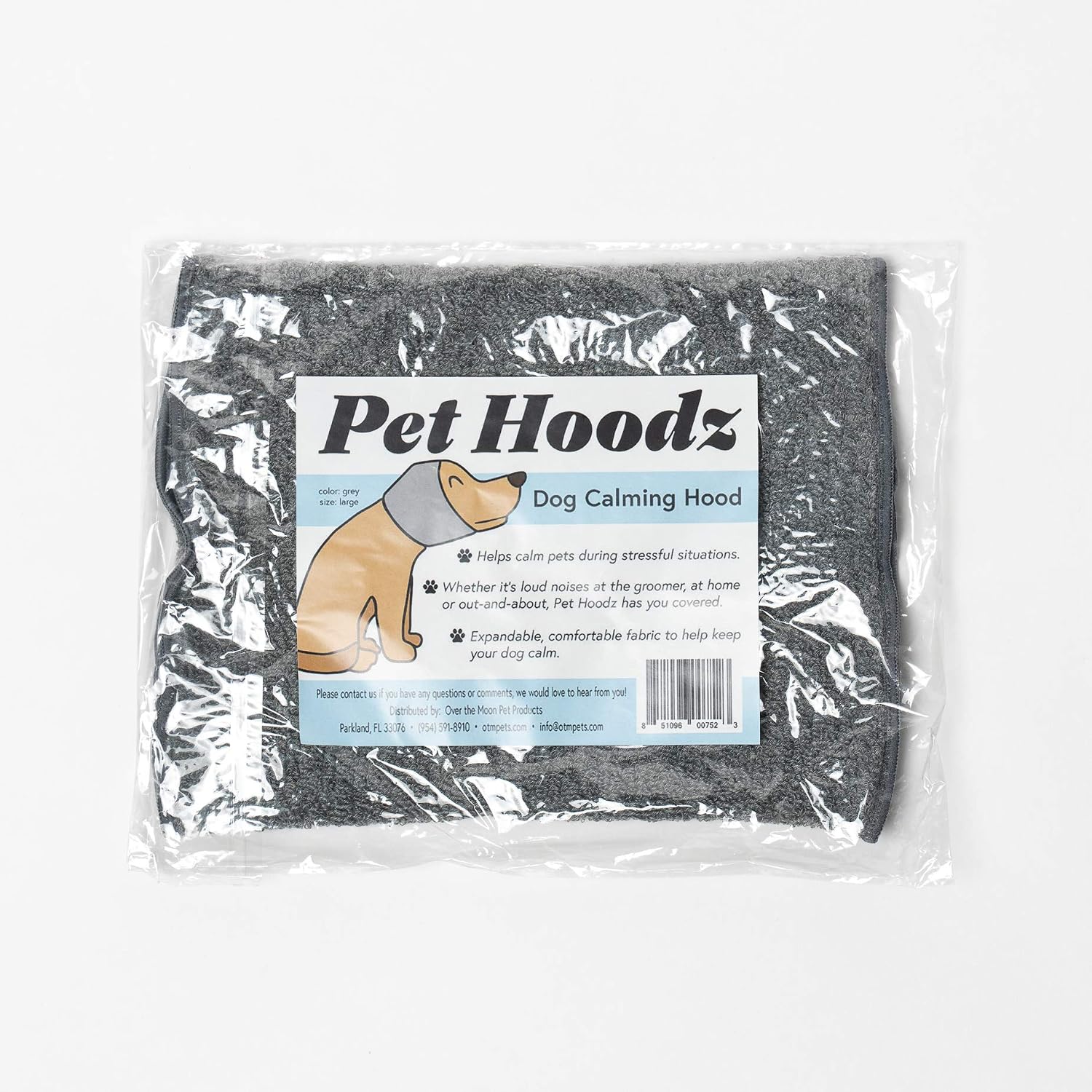 Pet Hoodz for Dogs-Anxiety Relief & Calming Hoodie, Grooming Ear Muffs, Compression & Protection, Large, Grey