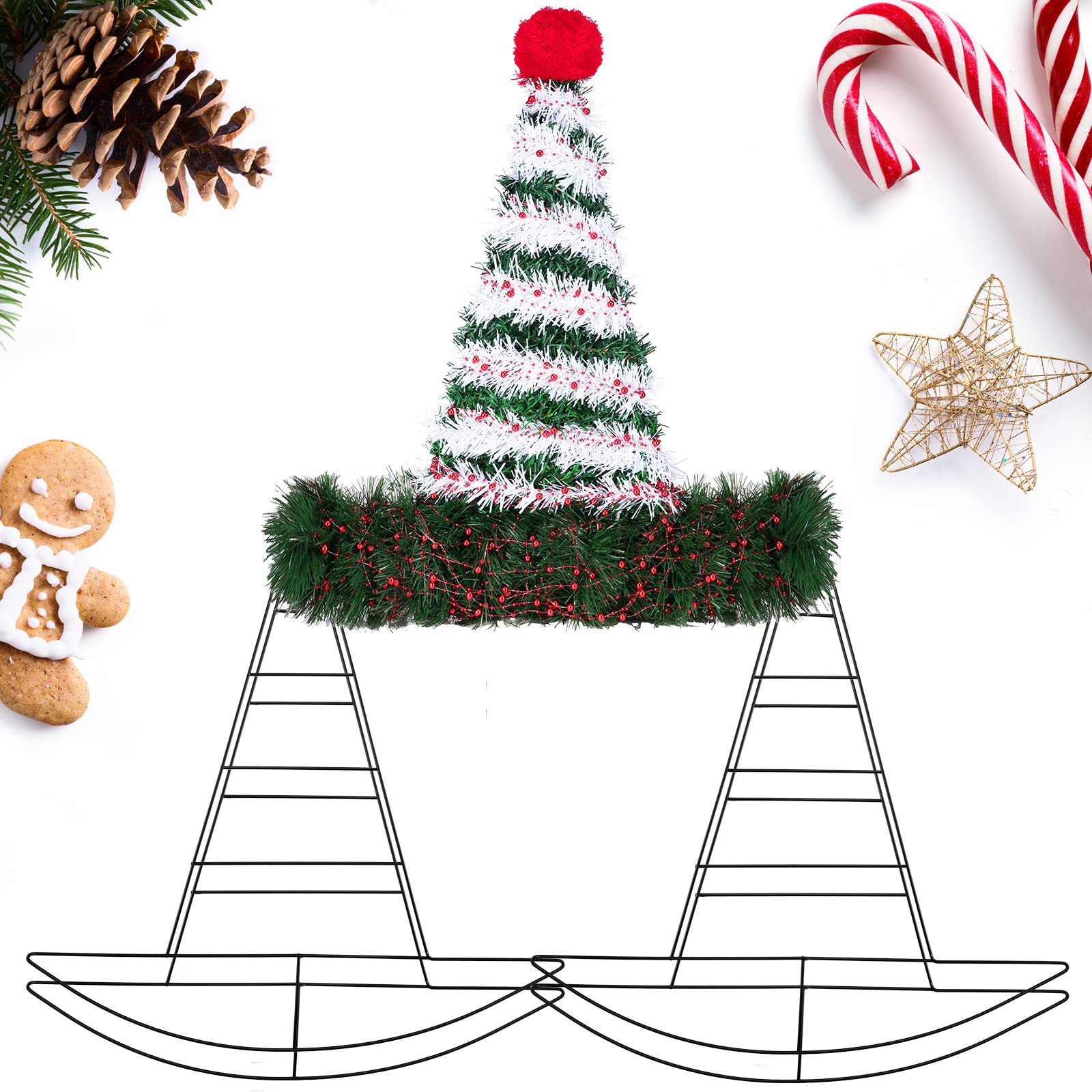 Hotop 5 Pieces Hat Shaped Metal Wreath Form Elf Hats Wreath Frame Pirate Ship Witch Hat Metal Frame for Christmas Halloween DIY Crafts Holiday New Year Wall Door Decors (12.6 x 13.4 Inch)