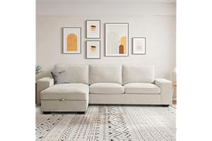 ASHOMELI 99“ Convertible Sectional Sofa,L Shaped Couch,Multi-Functional Reversible Sofa with USB and Type-C Charging Ports, Storage Space, Breathable Fabric (Beige)