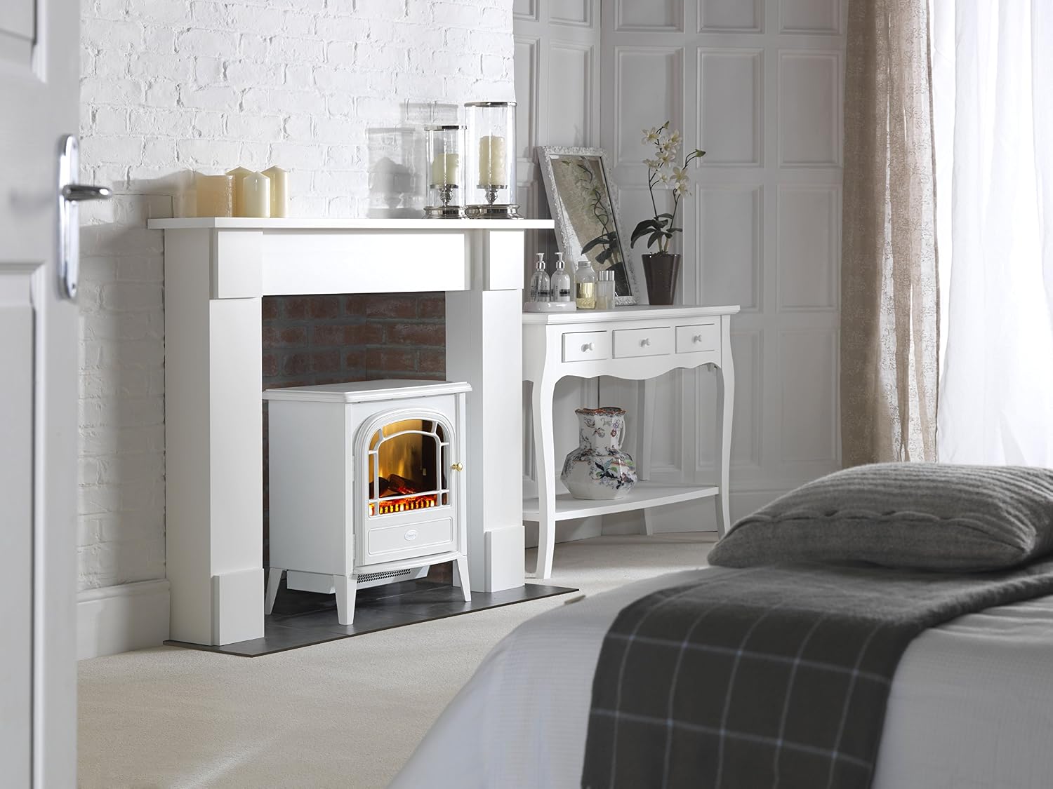 Dimplex Courchevel Optiflame Electric Stove, White Freestanding Electric Fire with Artificial Logs, LED Flame Effect - Image 3