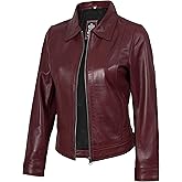 Blingsoul Real Lambskin Leather Jacket for Women, Shirt Collar Leather Jacket Womens