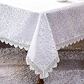 Artbloss Rectangle Tablecloth White Lace Jacquard Table Protector Washable Reusable Fabric Table Cover for Kitchen Home Dining Wedding Coffee Outdoor Party Holiday Use (White, 60 x 84 Inches)