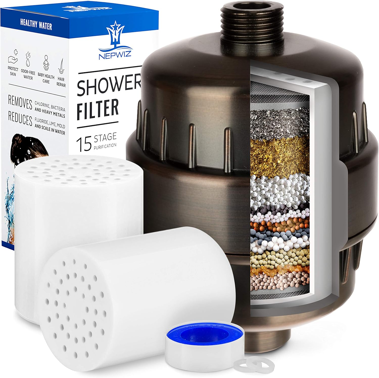 15 Stage Bronze Shower Filter with Vitamin C for Hard Water 2