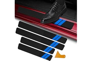 QianJiang 4Pcs Car Door Sill Protector for Dodge Charger Challenger Durango Journey, Carbon Fiber Car Door Anti Kick Pad Sticker, Anti-Dirty Scuff Plate Cover Guard Sills Protector Trim (Blue)