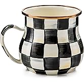 MACKENZIE-CHILDS Enamel Mug, Cute Enamelware Coffee and Tea Mug, Unique Drinkware, 16 Ounces, Black-and-White Courtly Check, Set of 1
