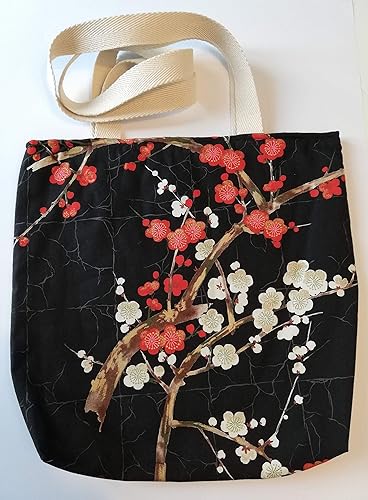 Bolso tote bag japonés negro con flores de cerezo: Amazon.es: Handmade