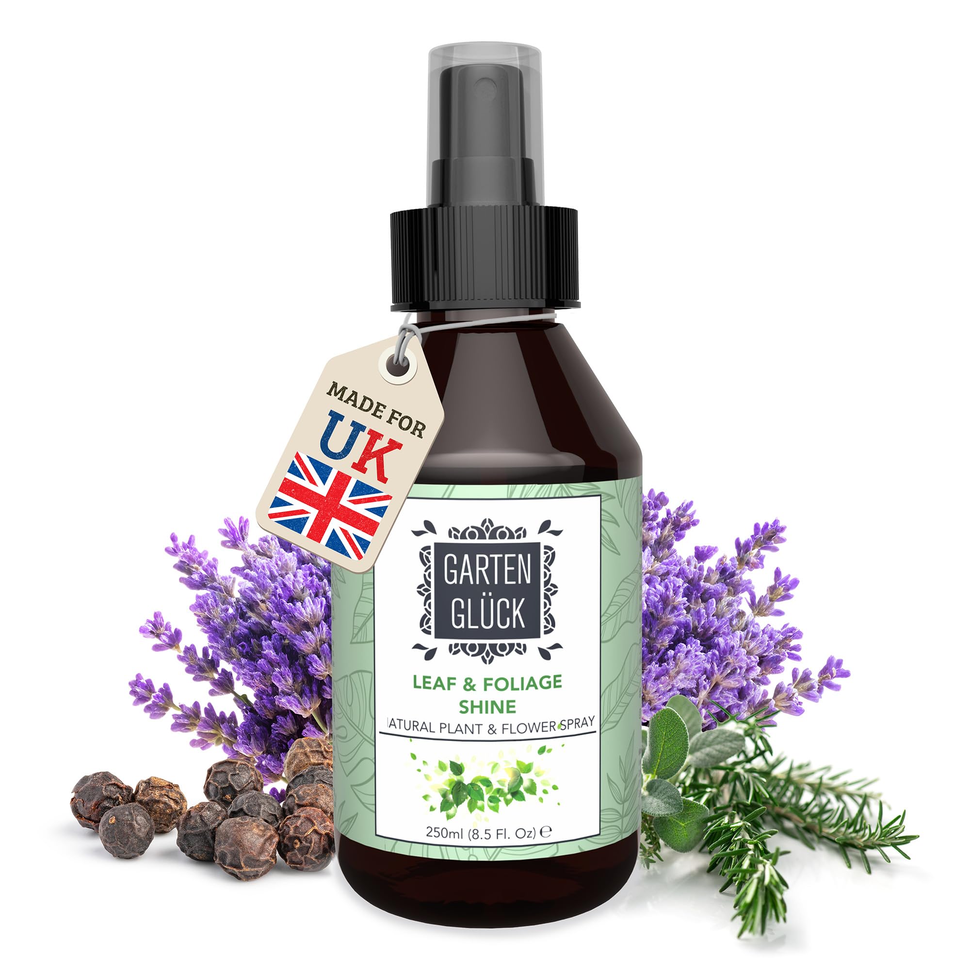 Garten Glück Plant Leaf Shine Spray - Plant Care Mist with Vitamin C & Lavender - Safe Plant Spray for Indoor Plants - Enhances Leaf Shine & Protects Against Dust, Bugs & Residue - 250ml