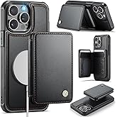 Usroom Compatible with Magsafe for iPhone 13 Pro Max Wallet Case Magnetic Card Holder, RFID Blocking 2 in 1 Detachable Kickstand Shockproof Case for Women Men, Black