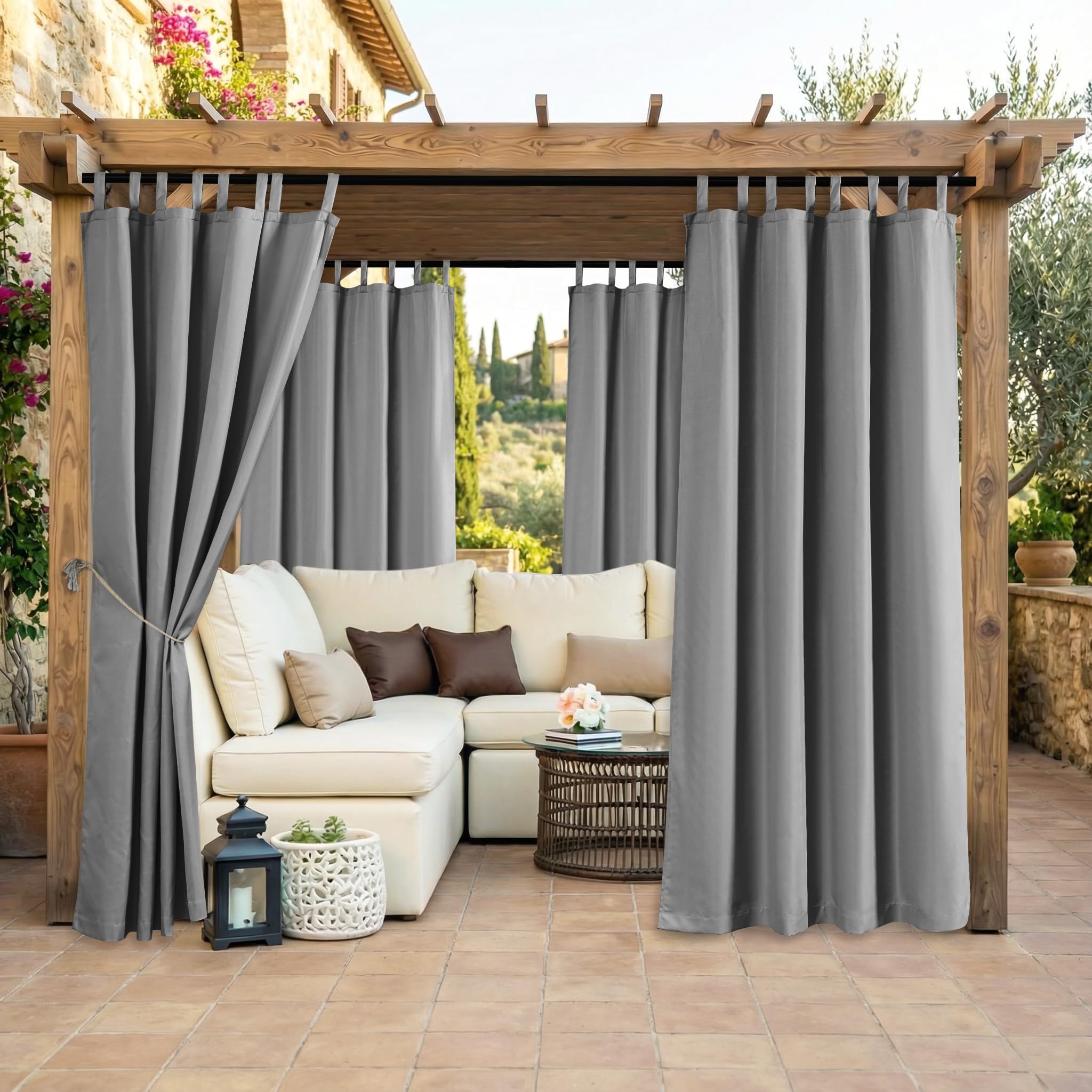 Outdoor Curtain Waterproof Detachable Top 52"x84"(132x215cm) Grey 1 Panel -With Tieback - Windproof UV Protection for Pergoda Gazebo Pergola - Really for outdoor use instead of shower curtain